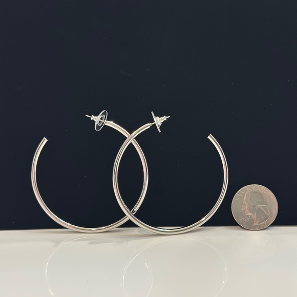 Large 2.25" Diameter Silver Hoop Earrings - Picture 2 of 2